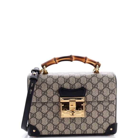Gucci Padlock Bamboo Shoulder Bag GG Coated Canvas Small Brown - Picture 2 of 8